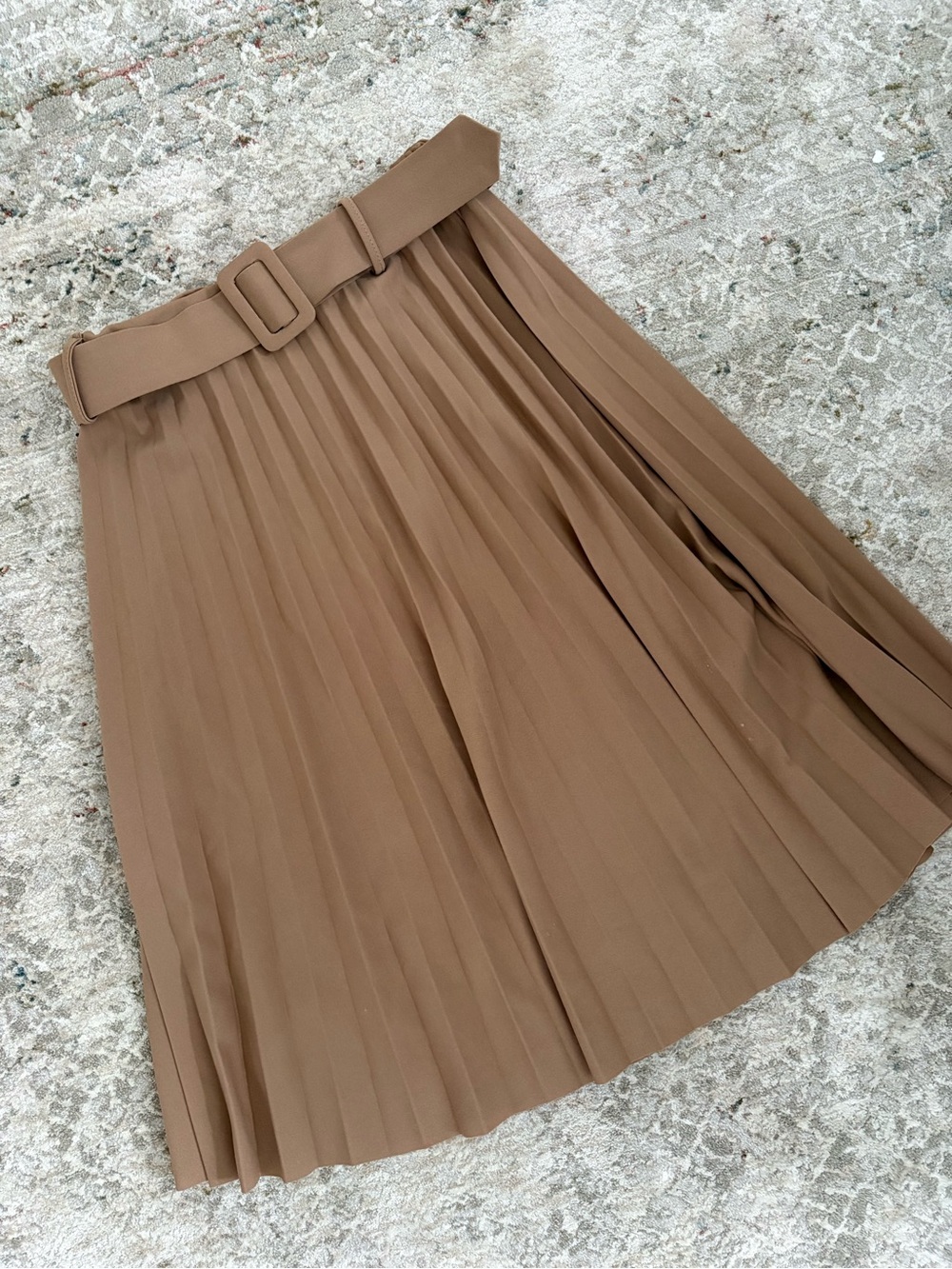 Pleated Belted Midi Skirt - Brown
